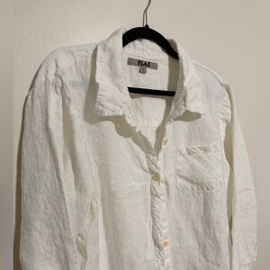 Flax 100% lithuanian linen button up top - white - size Large